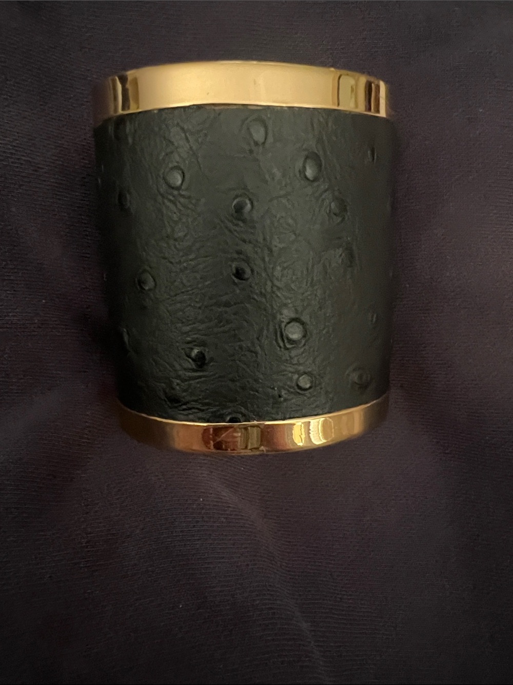 CC Skye Black and Gold Ostrich-Texture Wide Cuff Bracelet